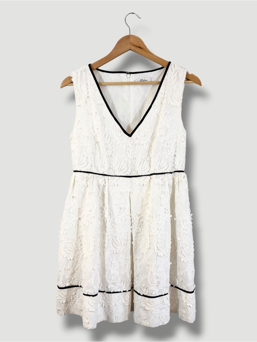 Anthropologie Wolven Tilly Dress Size SP White Black Fit & Flare Embroidered - Picture 1 of 10
